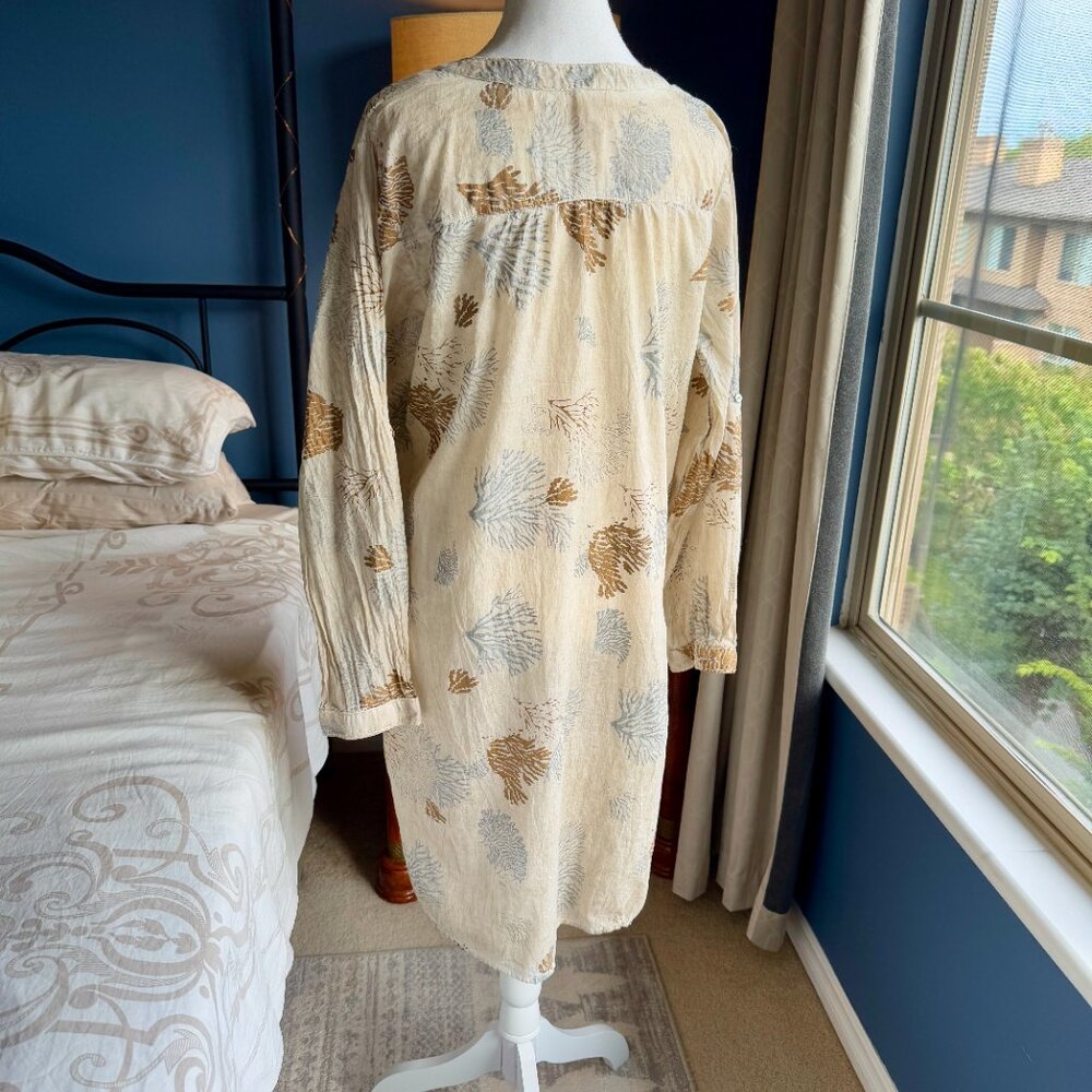 Beige With Beaded Shimmery Coral Print Beach Cover Up - Picture 6 of 12
